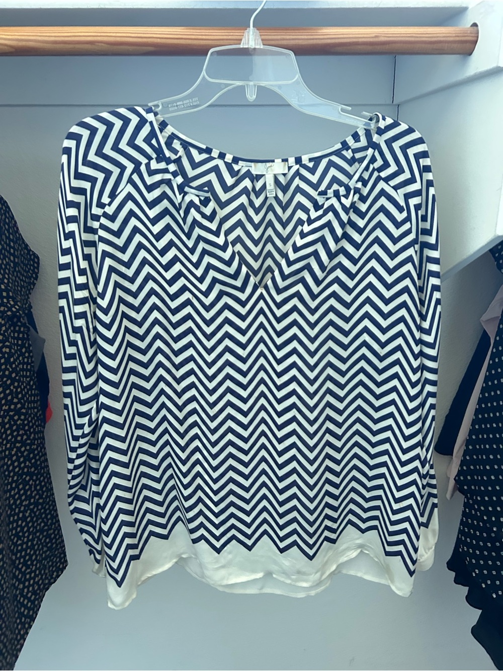 Joie Black and White Chevron Long Sleeve Blouse